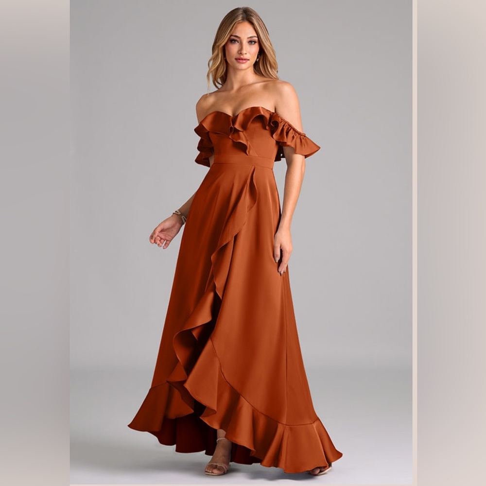 Azazie One-Shoulder Ruffle Maxi Dress - Rust